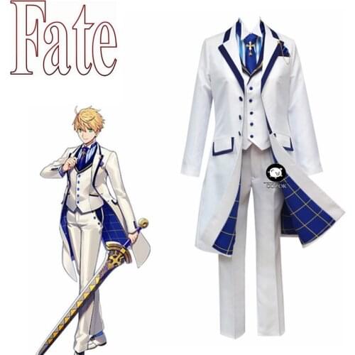 New Fate Grand Orde FGO Saber King Arthur Cosplay Costume Outfit Arthur Pendragon White Rose King of Knights Cosplay