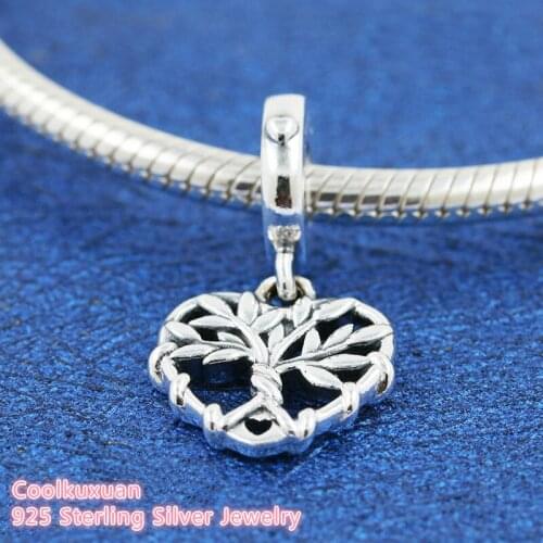 Winter 100% 925 Sterling Silver Heart Family forever Tree Dangle Charm beads Fits Original Pandora bracelets Jewelry Making