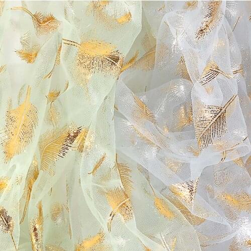 1 meter Bronzing Feather Mesh Fabric for Children Clothes Dolls Cloth Tissu Soft White Lace Tulle Textile Handmade Sewing Meters