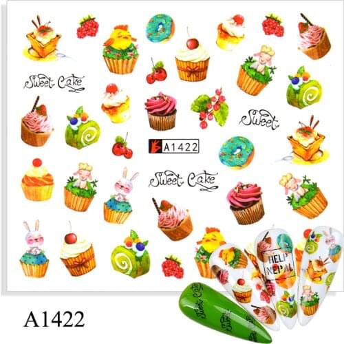 1 PC Fruit-Flavored Ice-Cream Nail Stickers Cake Transfer Decals Cartoon Series Gel Polish Sliders Nail Art Decoration
