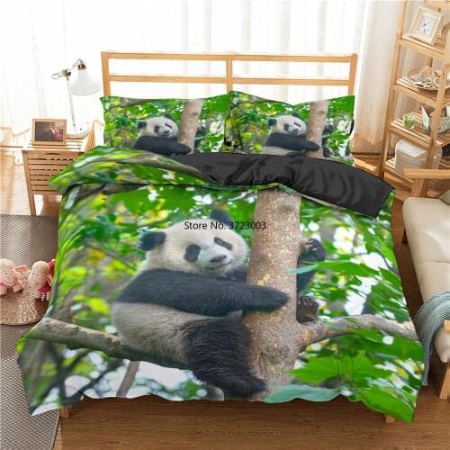 Cute Panda Bedding 3D Printed Animal Down Quilt Cover Pillowcase Single Double King Queen Size Bedroom Home Textile 2/3 Pieces
