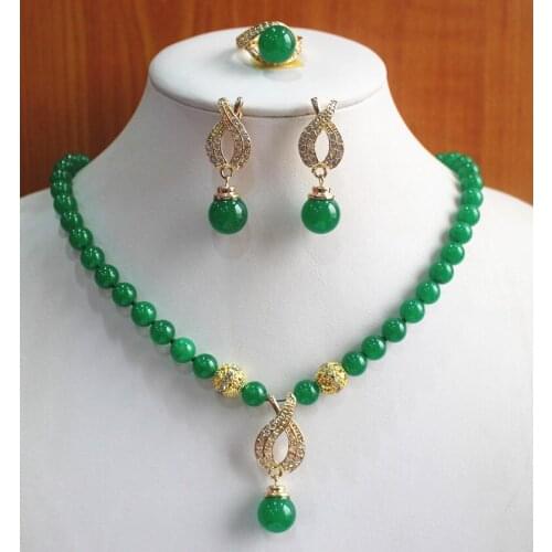 2 colors best gift jewelry set!Wholesale factory price Womens semi-preciousNatural jade Necklace earring ring(7/8/9) set #109