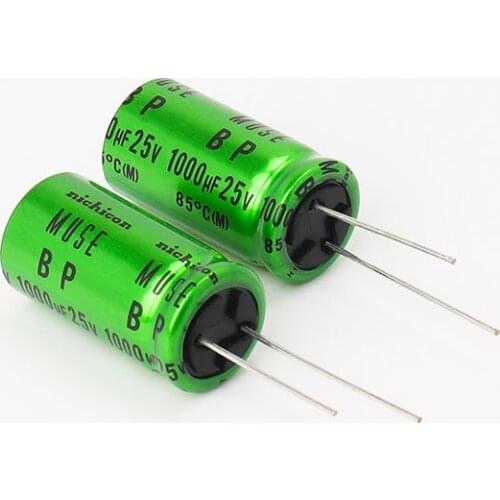 2 Pieces Nichicon Copper Feet Audio Non Polar Coupling Filter Capacitor BP 1000UF 25V MUSE 25V 1000UF 16X31.5mm