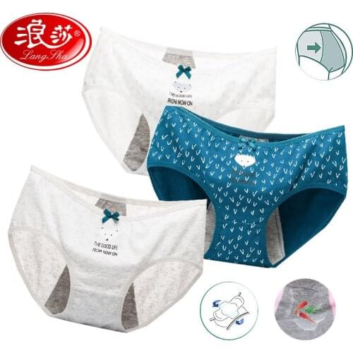 3Pcs/lot Women Period Panties Leakproof Menstrual Physiological Pants Underwear Cute Print Healthy Cotton Seamless Ladies Briefs
