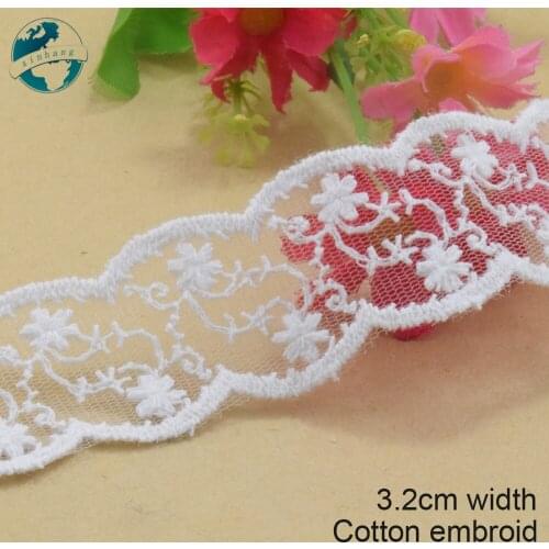 5yard 3.2cm white cotton embroided lace ribbon guipure trim DIY wedding Accessories dolls lace african french lace applique#3887