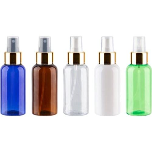 Mini Size Gold Aluminum Sprayer Pump Bottles 75ml 75cc Perfume Bottles Empty Plastic Spray Bottles PET Containers For Liquid