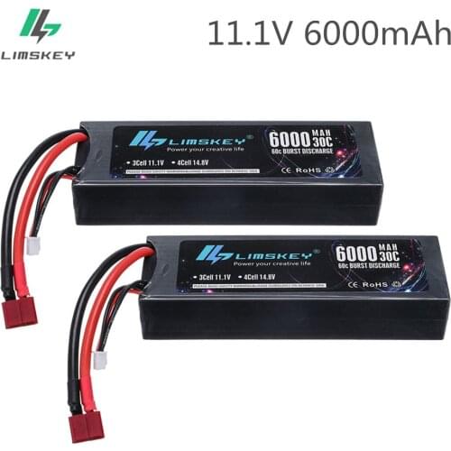 2 PCS Limskey 3s 6000mAh lipo Battery 11.1V RC Car 3S Lipo Battery 11.1V lipo rc Battery fpv 30/60C with Deans Plug for Truck