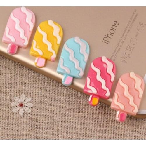 Free Shipping 10pcs 13*25mm Solid colors Flatback Resin Cabochon Ice Cream DIY Jewelry Clay Beads Ornaments Decoration