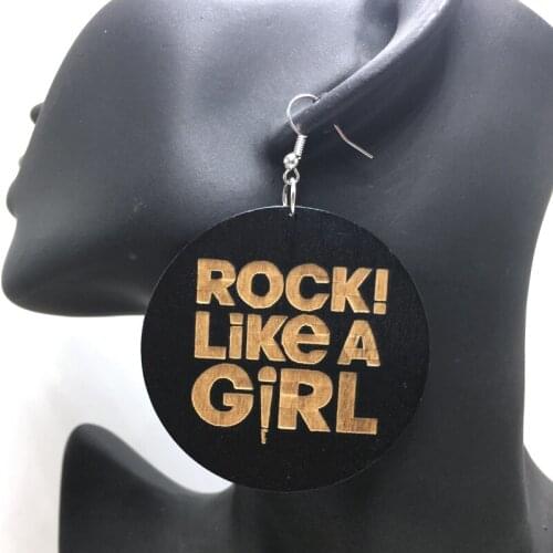 Free Shipping!6pairs/lot Rock Like a Girl Wooden Earrings