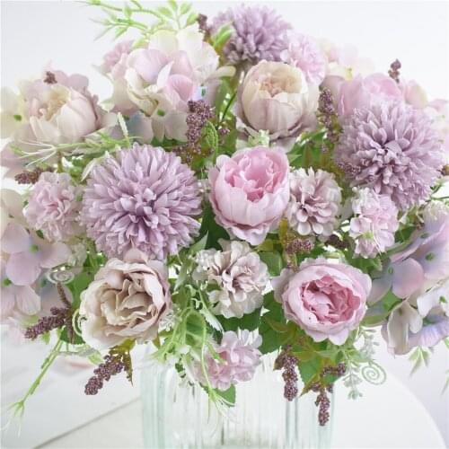 1bunch 7 Head European Artificial Flowers Silk Fake Flowers Wedding Party Home Decoration Flower Bouquet Wreath Diy Scrapbooking