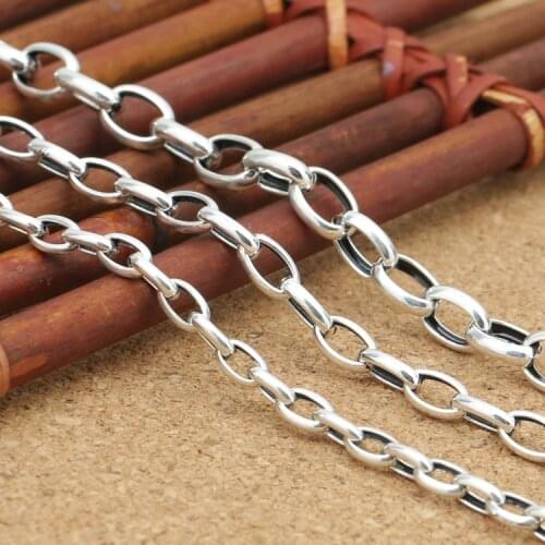 S925 pure silver Silver 4mm elliptic circularity simple men and women simple long sweater chain necklace custom