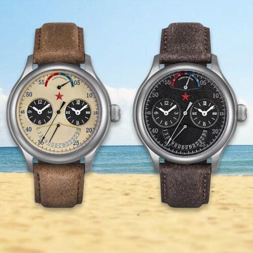 45mm Retro Mens Military Dual Time Zone Automatic Mechanical Watches ST2545 Seagull-Movement Calendar GMT Luminous Wristwatches