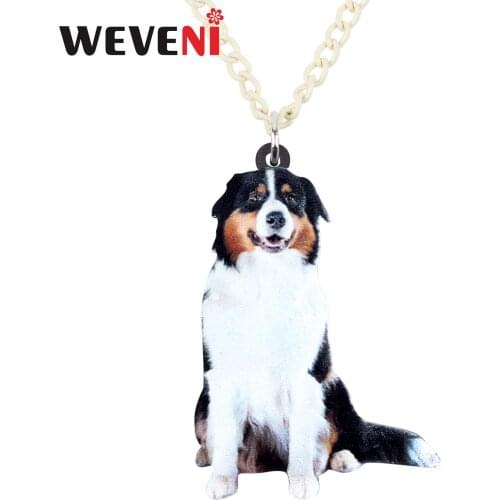 WEVENI Acrylic Happy Australian Shepherd Dog Necklace Pendant Choker Unique Animal Jewelry For Women Girls Pet Lovers Gift Party