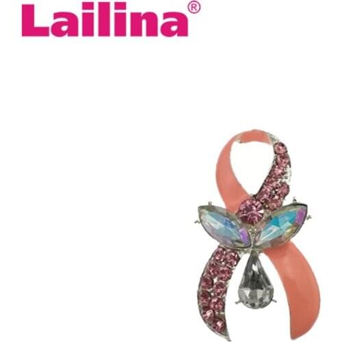 Womens Pink Ribbon Lapel Pin Brooch Rhinestone Breast Cancer Awareness Metal Heath Brooch Pin