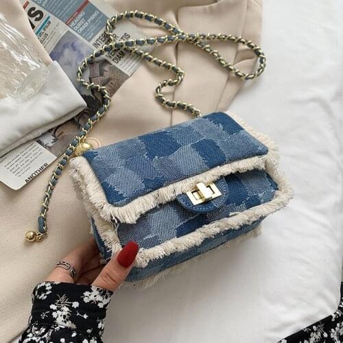 Denim Mini Crossbody Shoulder Bags For Women 2021 Summer Fashion Luxury Branded Trendy Chain Handbag And Purses Lattice Pattern