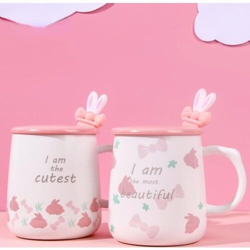 Cute Pink Ceramic Mug Ceramic Lovely Cartoon Rabbit Student Girl Large Capacity Coffee Cups Kawaii Glass Vasos Couple Gift