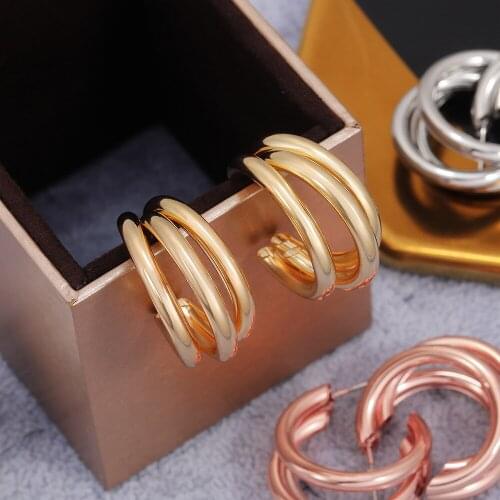 Classic 3 Color Multistorey Geometry Metal Earrings for Men Women Punk Style Cool Dangle Earrings Wedding Jewelry Gifts
