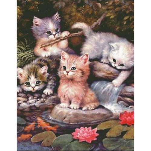 Animal Cat Landscape DIY 11CT Embroidery Cross Stitch Kits Needlework Craft Set Printed Canvas Cotton Thread Home Sell