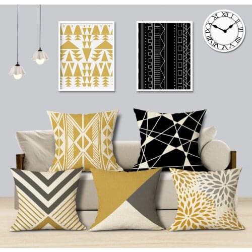 Nordic Style Gold Geometry Pattern Printed Throw Pillow Case Linen Cotton Cushion Cover Creative Decoration for Sofa Car Covers