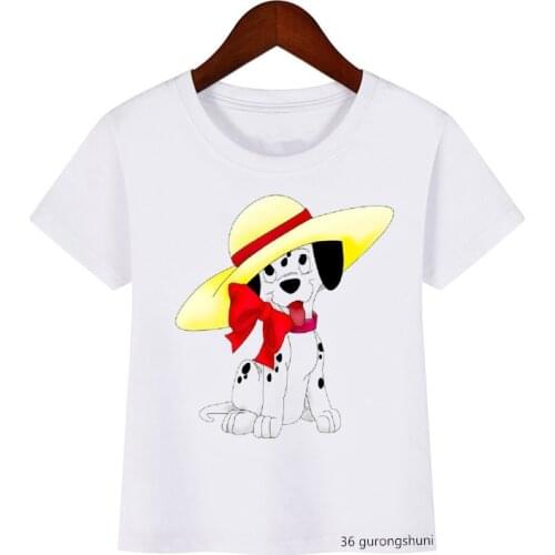 New summer style kids clothes t shirt for boys/girls with hats dog print t shirt for girls kawaii children clothes t-shirt tops