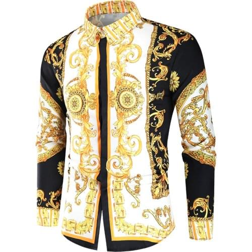 2021 New Fashion Boutique Print Casual Slim Fit Mens Long-sleeved Shirt / High-end Social Brand Social Men Club Prom Shirts