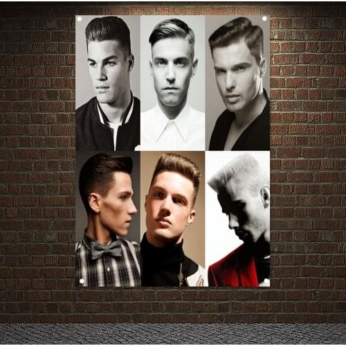 New Popular Mens Carving Hairstyle Barber Shop Signboard Vintage Decor Hairdresser Poster Flag Banner Painting Hanging Cloth