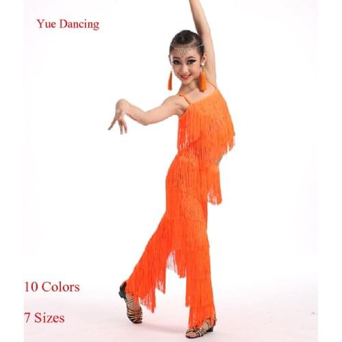 Robe Danse Purple/Green/Red/Blue Clothes For Rumba Girls Latin Dance Costumes Latina Kids Pants Vestidos De Baile Latino Salsa