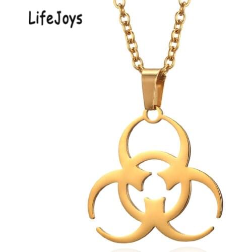 Biohazard Necklace Stainless Steel Biohazard Pendant Warning Sign Game Movie Jewelry Women Men Hip Hop Gold Black Silver Color