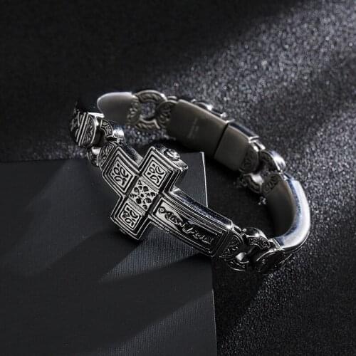 Punk retro cross titanium steel mens bracelet wide-faced rock tide stainless steel jewelry