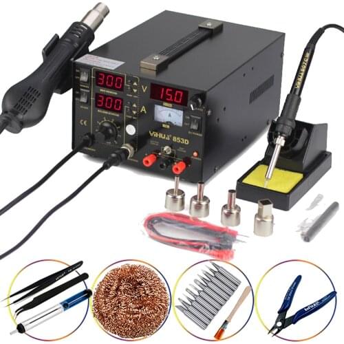 YIHUA 853D 1A BGA Rework Station 3 in 1 SMD Soldering Iron Stations With DC Power Supply Hot Air Gun Rework Station Soldering