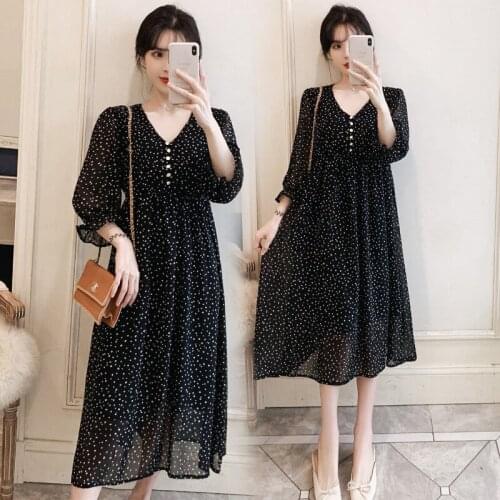 Maternity Dresses Pregnant Wear 2021 Spring Autumn New Long Polka Dot Chiffon Dress Pregnancy Clothes For Pregnant Women