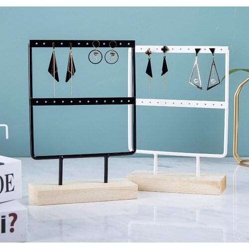 Wholesale Wooden Base Metal Ear Studs Pendant Jewelry Holder Display Stand Organizer Earrings Presenting Rack 24/44/66 Holes