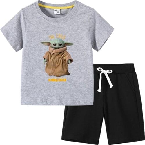 Casual Summer Wear Cartoon Me Contro Te T-shirt Tops+Shorts Pajamas Set Boy Girl Christmas Clothes Star Wars Baby Yoda