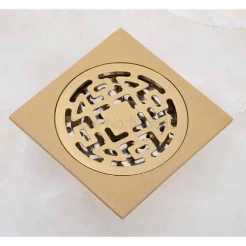 Luxury Gold Color Brass Square Floor Waste Grates Bathroom Shower Drain Floor Drain Whr050