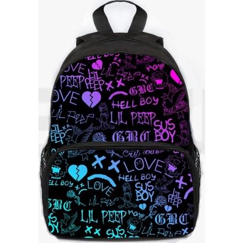 Sac A Dos Lil Peep Bag 3D Print Cry Baby Love Lil.peep Zipper Kindergarten Backpack School Bags for Teenage Girls 12/16 Inch