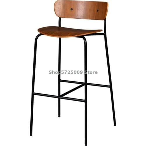 Nordic Iron Bar Chair Simple Solid Wood High Bar Stool Creative Walnut Bar Chair Family 65cm Black Bar Chair