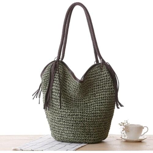 Woven Tassel Shoulder Beach Bag Women Handbags Ladies Straw Bag