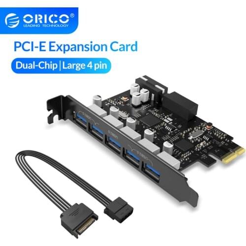 ORICO PVU3-5O2I USB 3.0 PCI-E Expansion Card 5 Ports Hub Adapter External Controller Express Card with 4pin Power Connector Cord