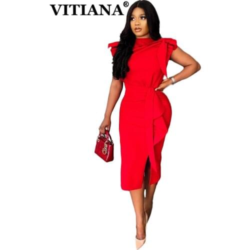 VITIANA Women Formal Dress Summer 2021 Female Sleeveless Sexy Pencil Dresses Femme Red Vestidos Lady Office OL Clothes Africa