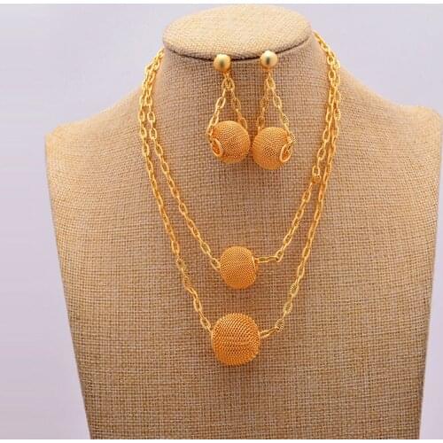 Wando 24K Dubai Gold color jewelry sets for women African bridal wedding gifts party round Necklace earrings sets jewelry