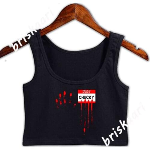 Hello My Name Is Chucky Crop Top Women Trend Graphic Plus Size 3xl Knitted Girls Clothing Top Summer Vest