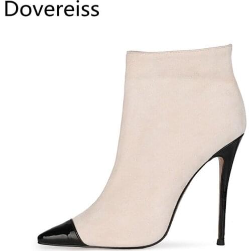 Dovereiss Fashion shoes for woman Winter Pointed Toe clear heels boots new Zipper Stilettos heels Short boots Elegant sexy 34-47