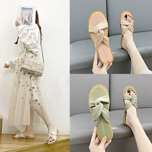 Koovan Womens Slippers Shoes 2020 Summer New Cross Strap Flat Slippers Women Sandals For Girls Out Door Beach Shoes