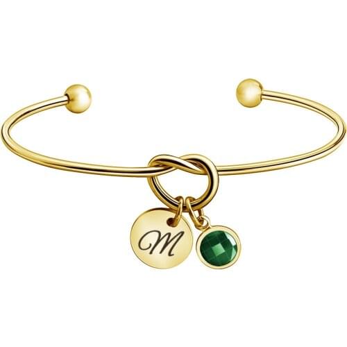 Personalized 12 Birthstone Bracelet for Women Family Gift Customized Stainless Steel Engraved Name Initial Bracelets & Bangles