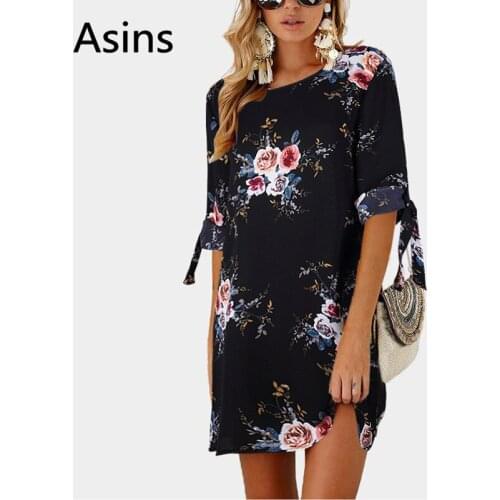 Asins plus size S-5XL dress woman 2019 summer new casual fashion o neck high waist printing half sleeve loose sexy wild dress