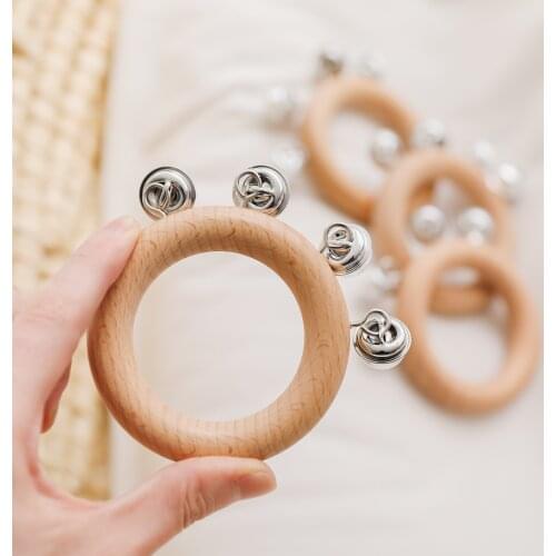 1 Pcs Handmade Baby Wooden Ring Hand Bells Infant Teether Toys Hand Wood Ring Teether Bells Newbron Montessori Educational Toy