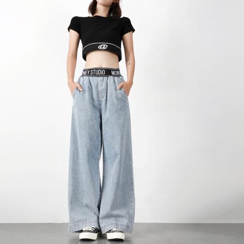 2020 Spring and Winter Fashion Thicker Jeans Women High Waist Loose Denim Pants Letters Wide Leg Pants