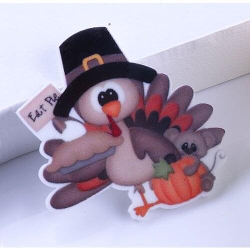 50pcs/lot Thanksgiving Day Festival Cartoon Turkey Flatback Planar Resin Cabochon DIY Craft Embellishments for Houten Decoratie