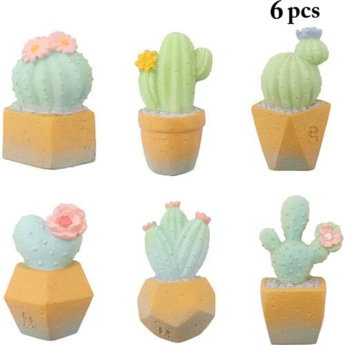 6pcs Fridge Magnets Cute Mini Succulent Plant Vase Set Magnet Button Cactus Refrigerator Message Sticker Magnets