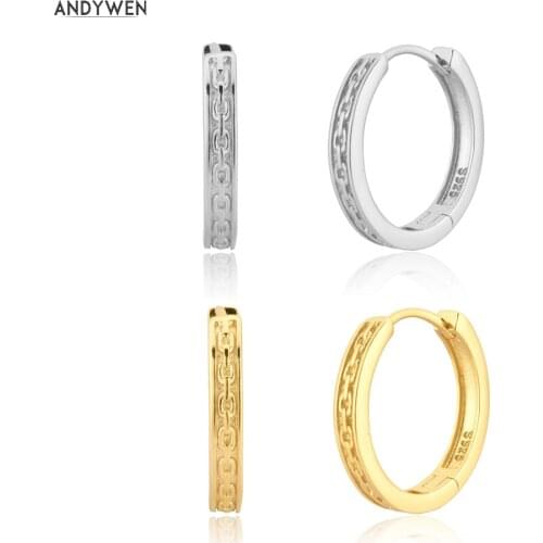 ANDYWEN 925 Sterling Silver Big Hoops Women Fashion Circle 15mm Large Jewelry Rock Punk Piercing Pendiente Jewels Clips